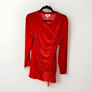 Juicy Couture Velvet Dress Size XXL Red Long Sleeve Ruched Bodycon Y2K